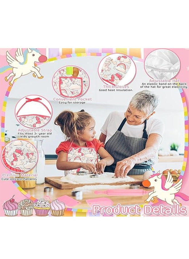 Kids Baking Chef Set with Unicorn Apron and Mitt, 26pcs Kid Cooking Set with Chef Hat Spoons Whisk, Baking Mods, Chef Dress Up Role Play Gifts for Girls Boys Aged 3 4 5 6 7 8