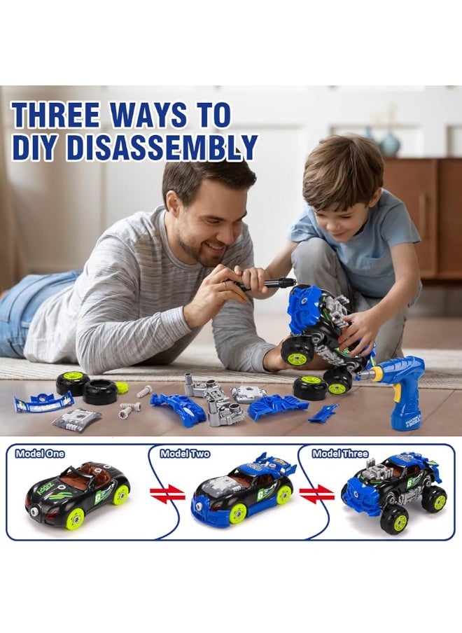 REMOKING Take Apart Toys STEM 3 in 1 Take Apart Car Toys with Tools and Power Drill DIY Assembly Car with Realistic Sounds and LightsGreat Gifts for Kids Toddlers Boys Girls 3 4 5 6 Years Old