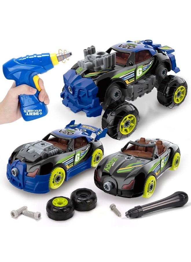 REMOKING Take Apart Toys STEM 3 in 1 Take Apart Car Toys with Tools and Power Drill DIY Assembly Car with Realistic Sounds and LightsGreat Gifts for Kids Toddlers Boys Girls 3 4 5 6 Years Old