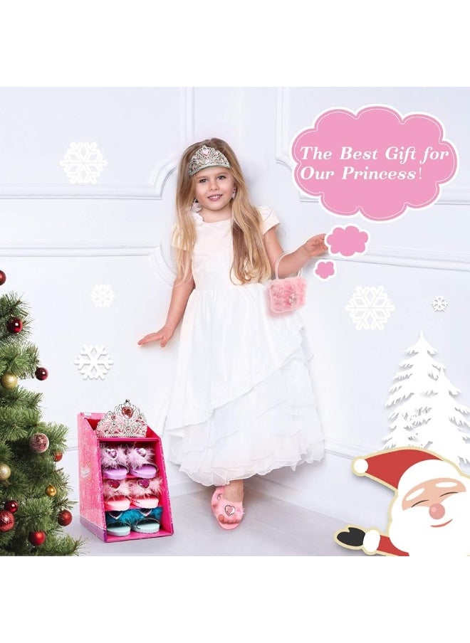 Princess Toddler Dress Up Shoes Pretend Play Jewelry Toys Set 3 Pairs of Shoes with Tiara Earrings Necklaces Ring Role Play Shoes Set for Little Girls Aged 3-6 Years Old