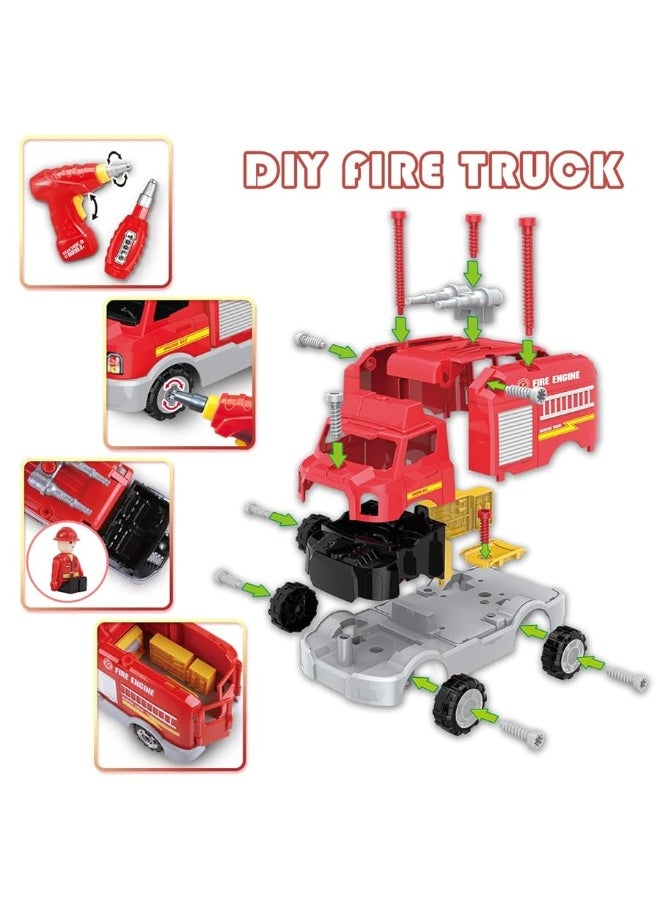 REMOKING Take Apart Toy, Learning Car Toy for Boys & Girls, Build Your Own Car Toy Fire Truck,Educational Playset with Tools and Power Drill, DIY Assembly Car with Realistic Sounds & Lights (3+ Ages)