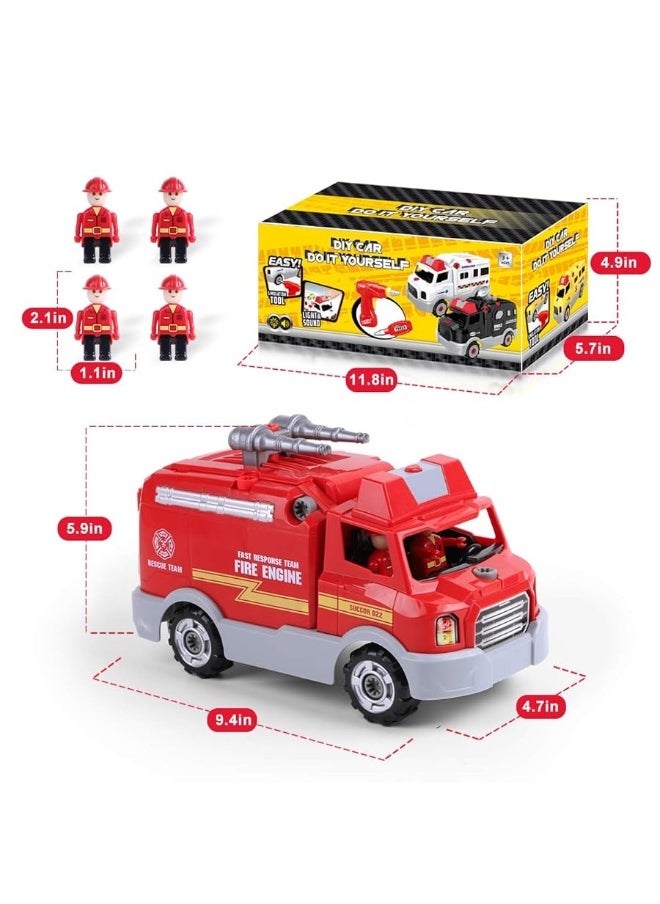 REMOKING Take Apart Toy, Learning Car Toy for Boys & Girls, Build Your Own Car Toy Fire Truck,Educational Playset with Tools and Power Drill, DIY Assembly Car with Realistic Sounds & Lights (3+ Ages)