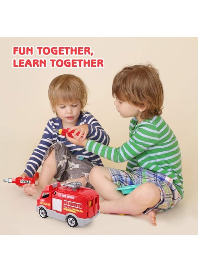 REMOKING Take Apart Toy, Learning Car Toy for Boys & Girls, Build Your Own Car Toy Fire Truck,Educational Playset with Tools and Power Drill, DIY Assembly Car with Realistic Sounds & Lights (3+ Ages)