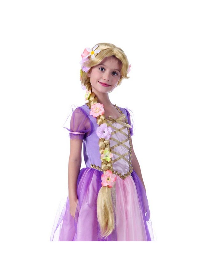 Long Blonde Rapunzel Wigs For Kids Princess Girl Costume Cosplay Fairytale Ball Braid Wigs For Halloween Christmas Party Hair