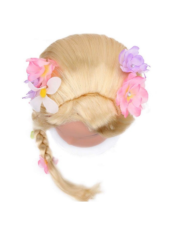 Long Blonde Rapunzel Wigs For Kids Princess Girl Costume Cosplay Fairytale Ball Braid Wigs For Halloween Christmas Party Hair