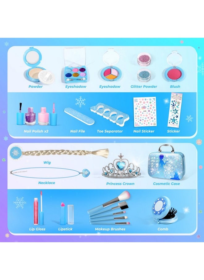 Kids Makeup Kit For Girl Toys, Frozen Makeup Set For Girls, Real Washable Makeup Kit For Girls, Birthday Christmas Princess Gifts For Girls Kids Toddlers Age 3 4 5 6 7 8 9 10 11 12 Year Old