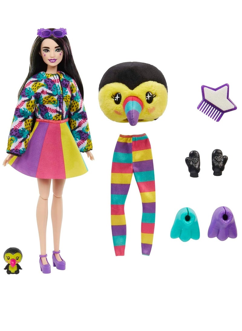 Cutie Reveal Chelsea Doll and Accessories, Jungle Series, Toucan-Themed Small Doll Set