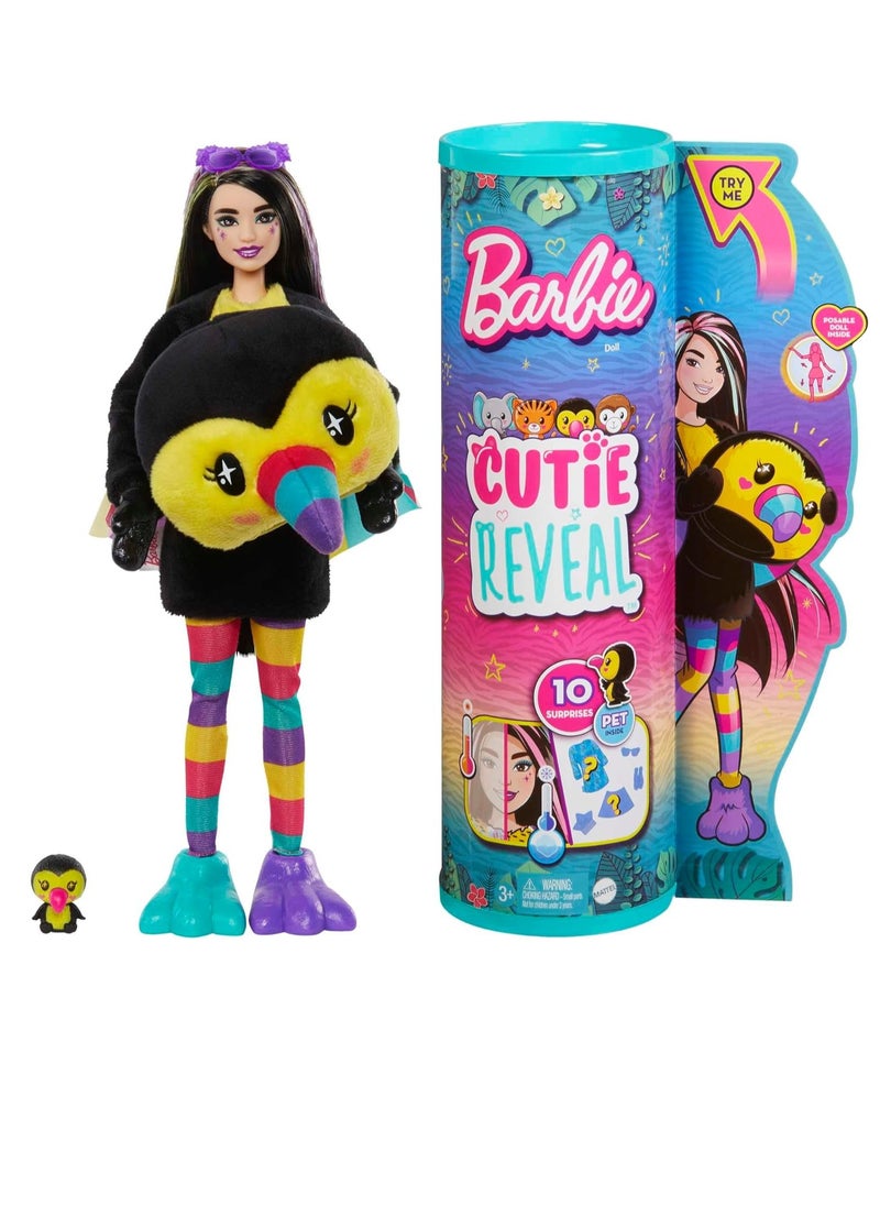 Cutie Reveal Chelsea Doll and Accessories, Jungle Series, Toucan-Themed Small Doll Set