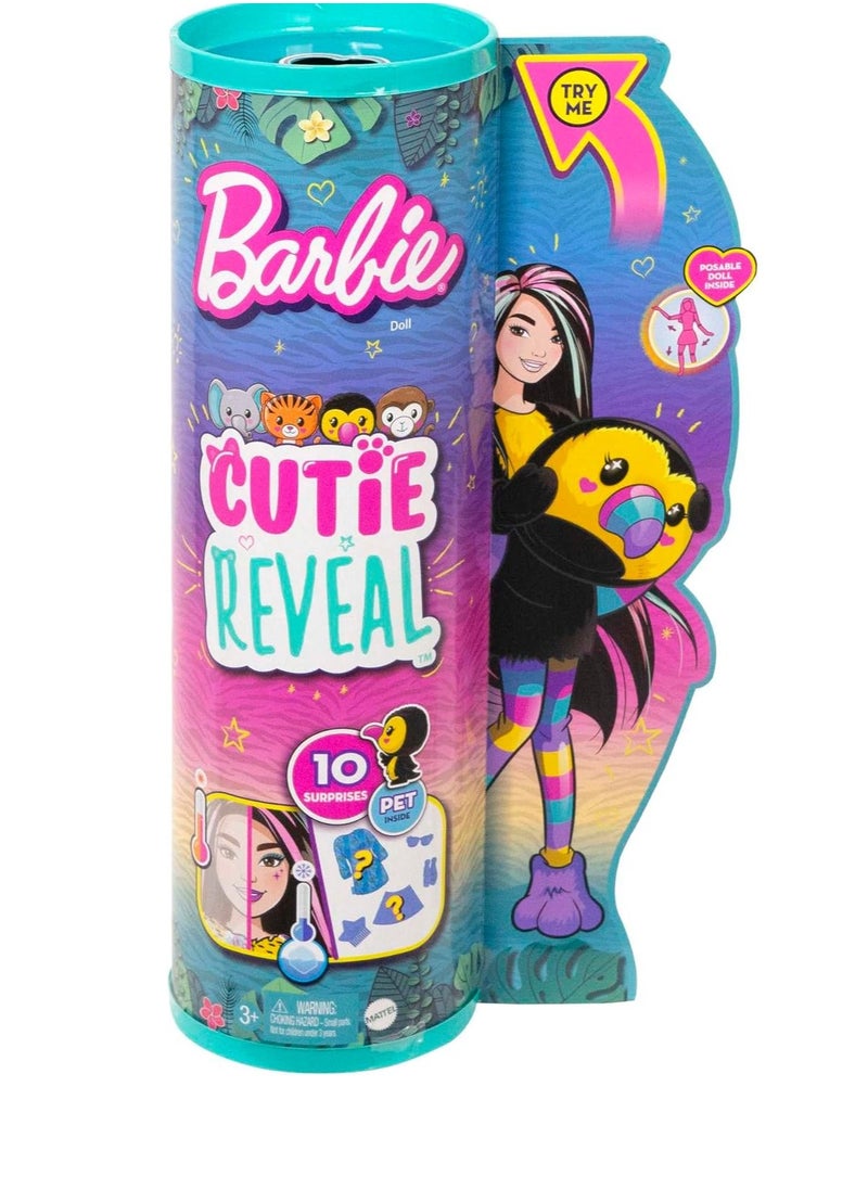 Cutie Reveal Chelsea Doll and Accessories, Jungle Series, Toucan-Themed Small Doll Set