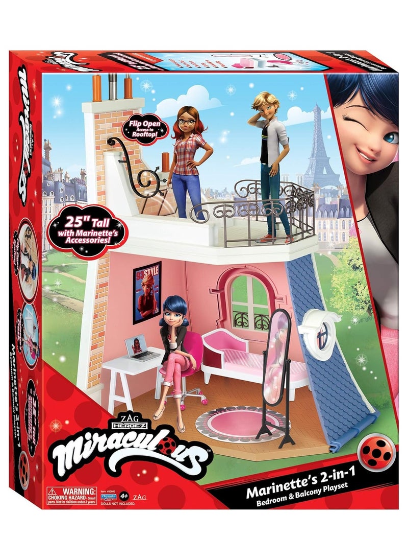 Miraculous Ladybug 2-in-1 Balcony Bedroom Playset Doll House | Doll House For Girls And Boys Dolls House Furniture Included | Miraculous: Tales Of Ladybug & Cat Noir Toy With Dolls House Accessories