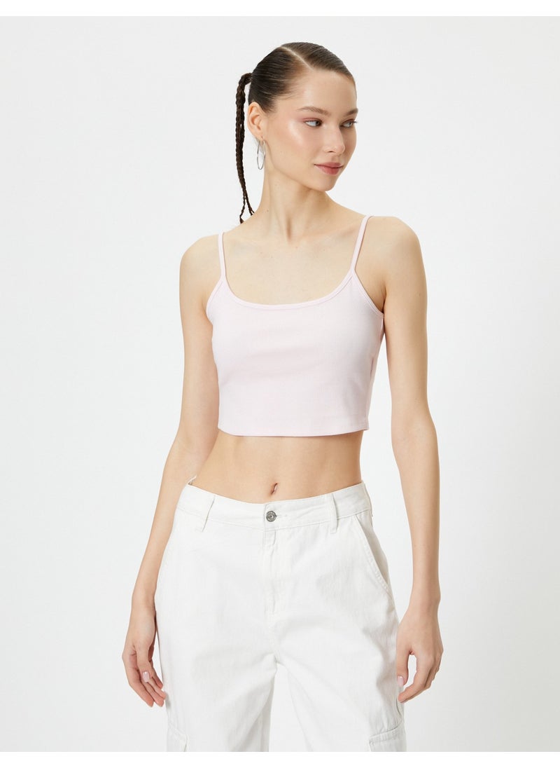 Basic Crop Undershirt Thin Strap Ribbed Cotton