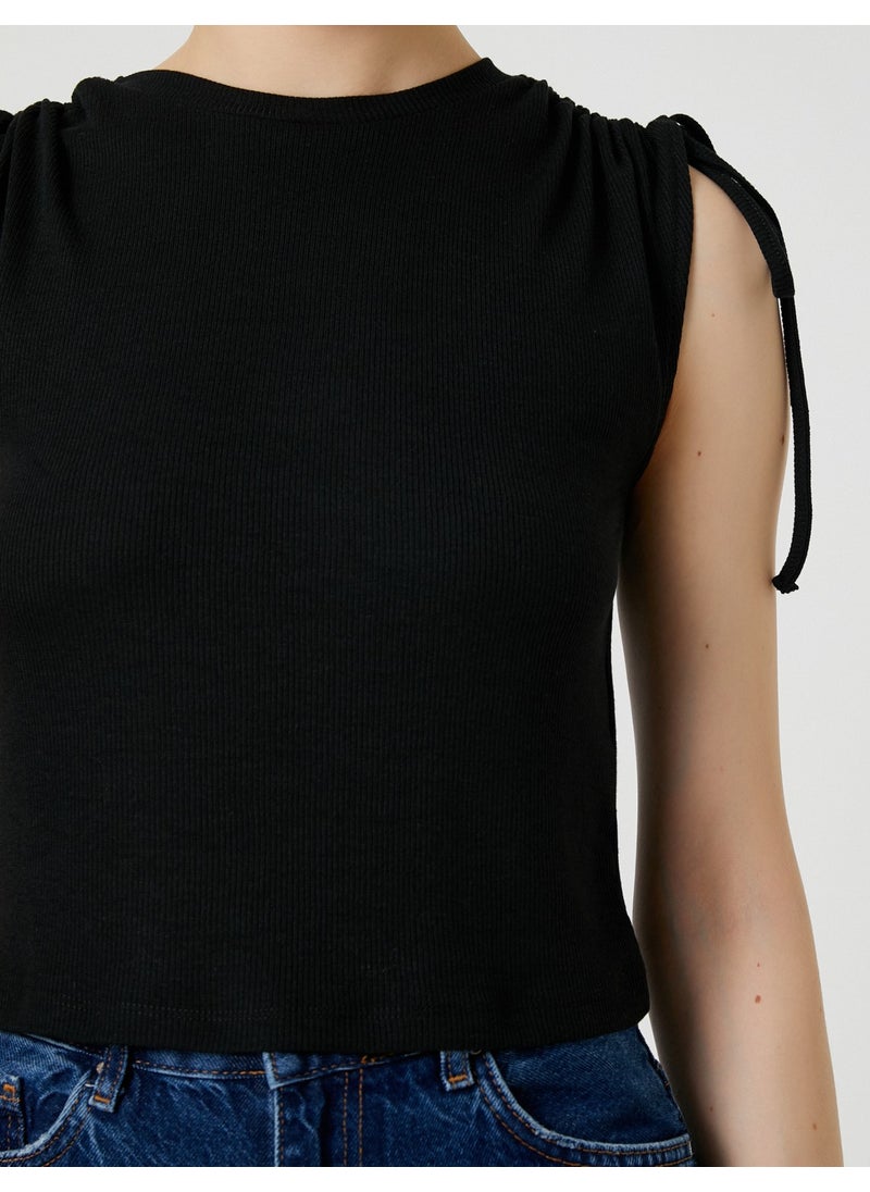 Crop T-Shirt Sleeveless with Ruffle Detail on Shoulder