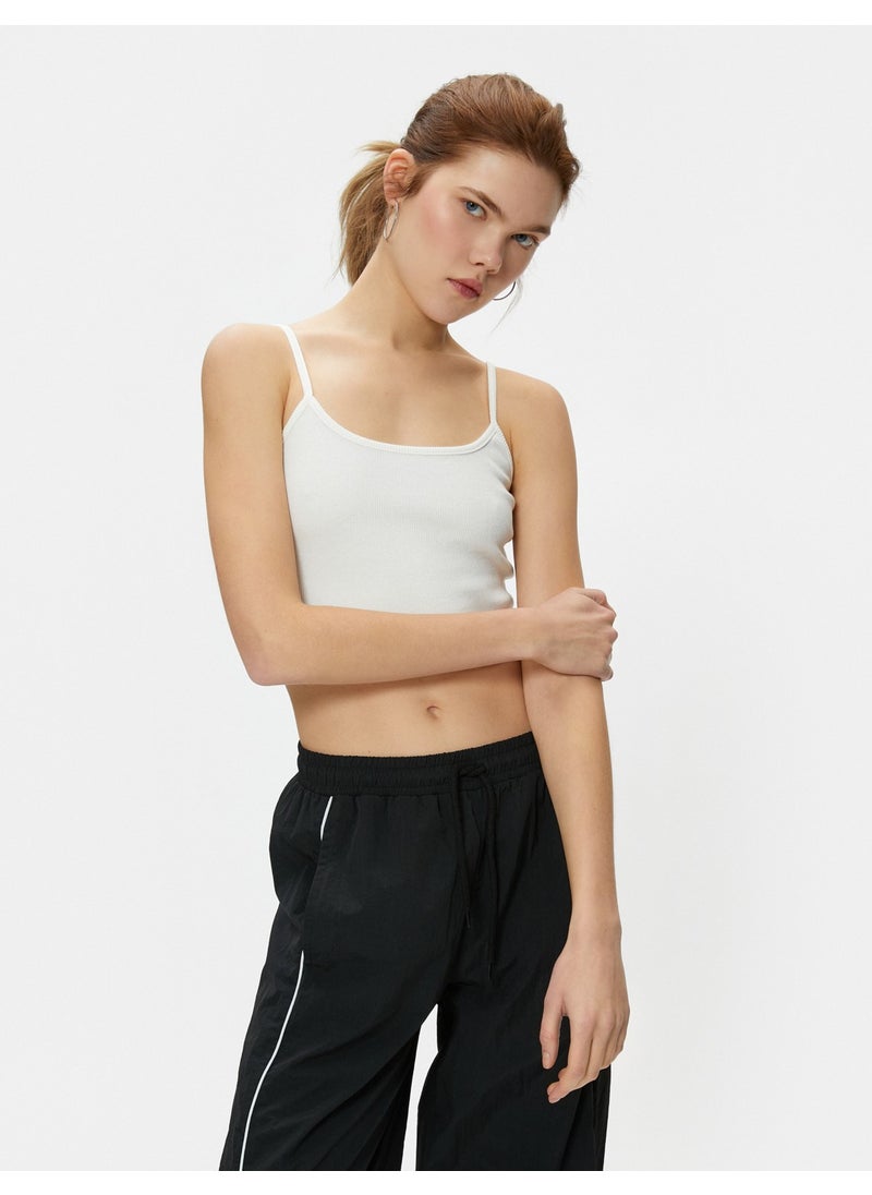 Basic Crop Undershirt Thin Strap Ribbed Cotton