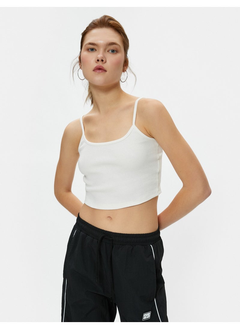 Basic Crop Undershirt Thin Strap Ribbed Cotton