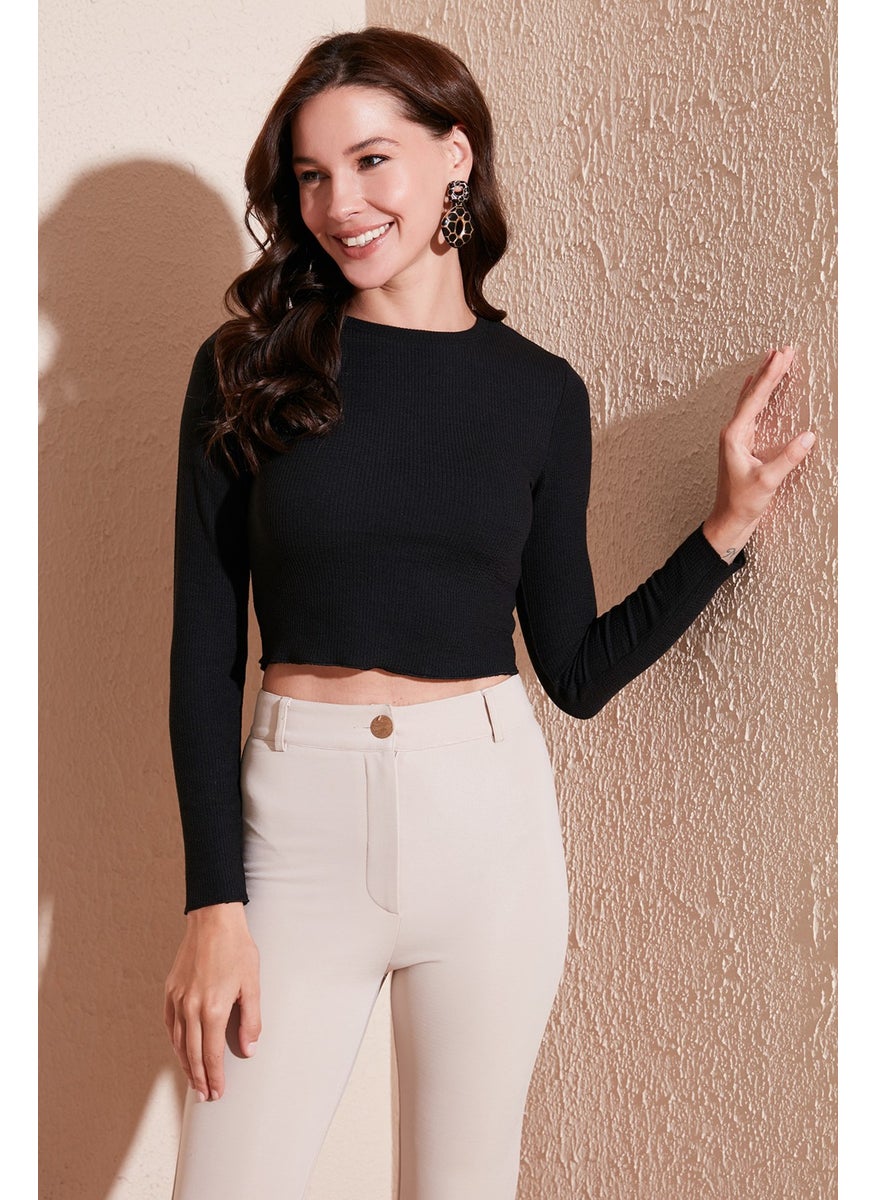 Slim Cut Wrapped Fabric Corded Crop Blouse Women's Blouse 5865416