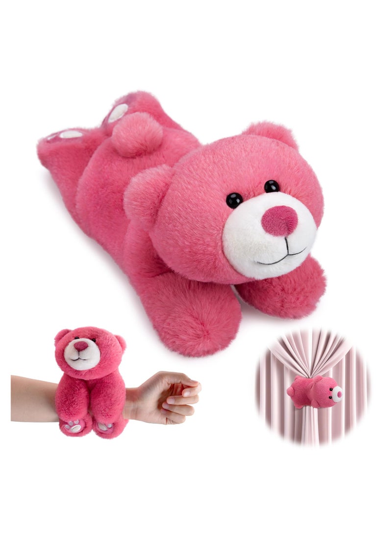 Pink Teddy Bear Stuffed Animal Huggers, Stuffed Bear Slap Bracelets for Kids, Curtain Tiebacks Bear Plush Toy for Birthday Valentine's Day Christmas Party Thanksgiving Day (10 inches)