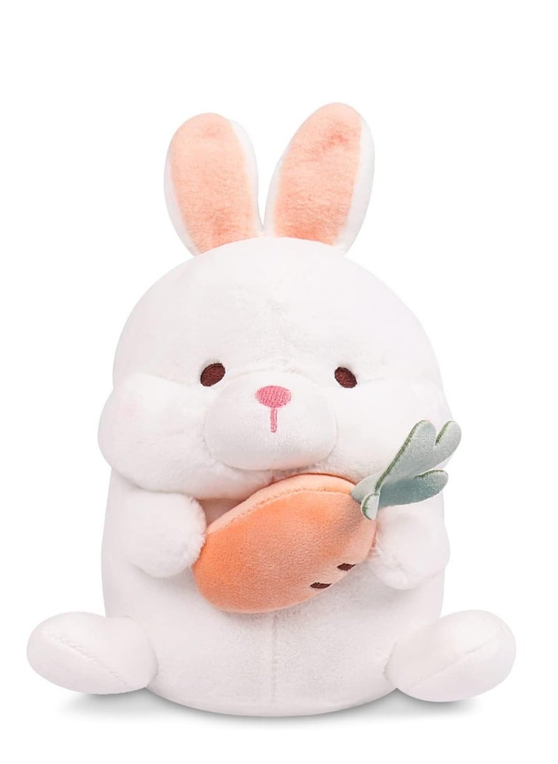 Bunny Plush Toy Stuffed Rabbit, Animal Doll White with Carrot, Realistic Cuddly Cartoon Soft for Kids Birthday Decoration Gift