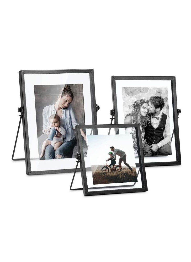 Set of 3 Glass Picture Frame, Collection Simple Metal Floating Frame with Glass Cover Includes 4x4, 4x 6, 5x7