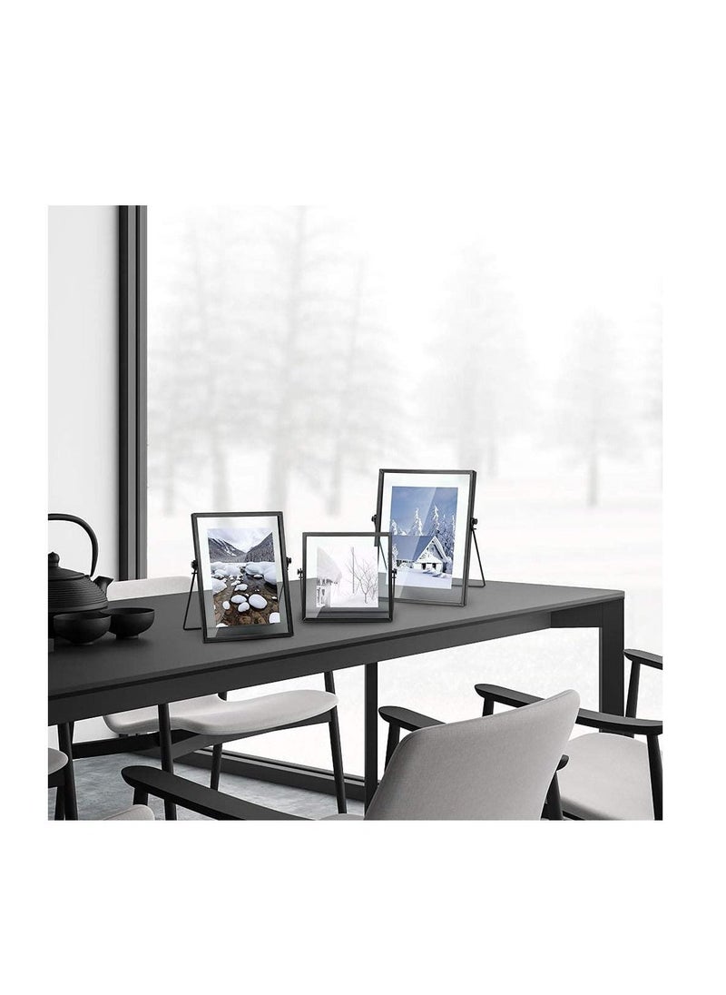 Set of 3 Glass Picture Frame, Collection Simple Metal Floating Frame with Glass Cover Includes 4x4, 4x 6, 5x7