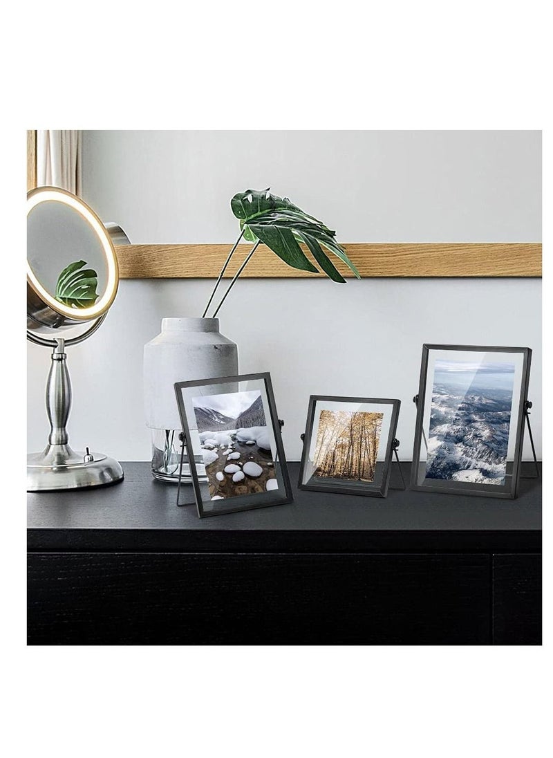 Set of 3 Glass Picture Frame, Collection Simple Metal Floating Frame with Glass Cover Includes 4x4, 4x 6, 5x7