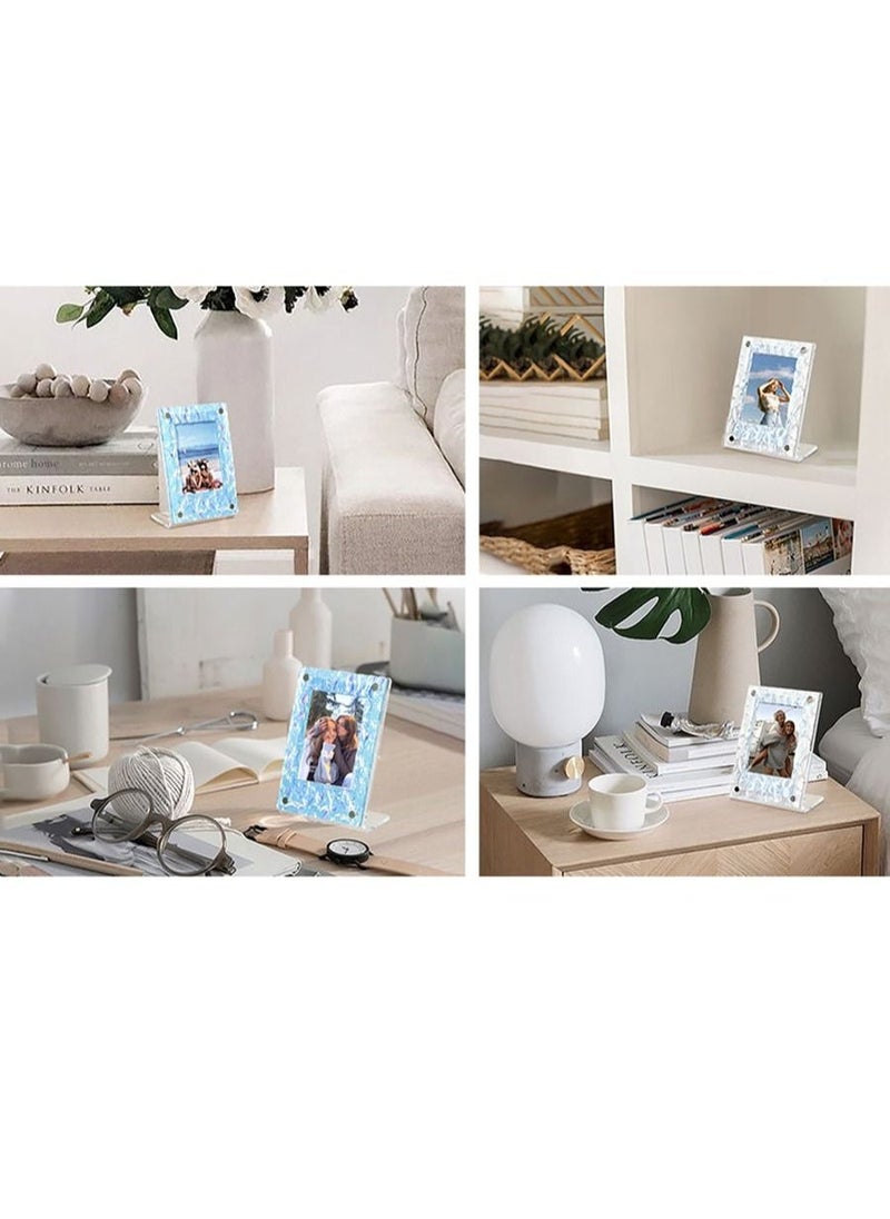 Picture Frames 4 Pack Mini Acrylic Magnetic 2x3 Picture Frame L-shaped Wave Fridge Magnetic Picture Frame Frame Compatible Tabletop Display Frames and Fridge Magnet Frames