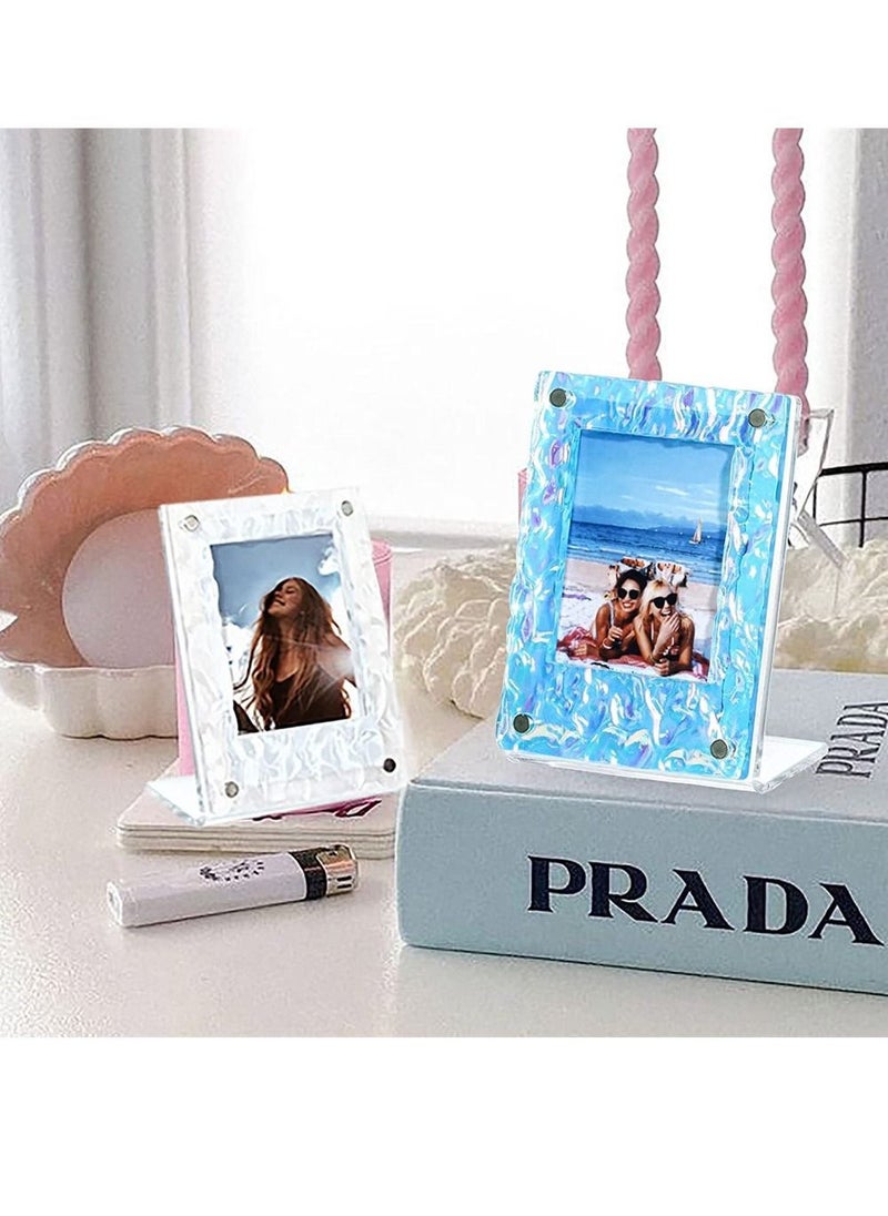 Picture Frames 4 Pack Mini Acrylic Magnetic 2x3 Picture Frame L-shaped Wave Fridge Magnetic Picture Frame Frame Compatible Tabletop Display Frames and Fridge Magnet Frames