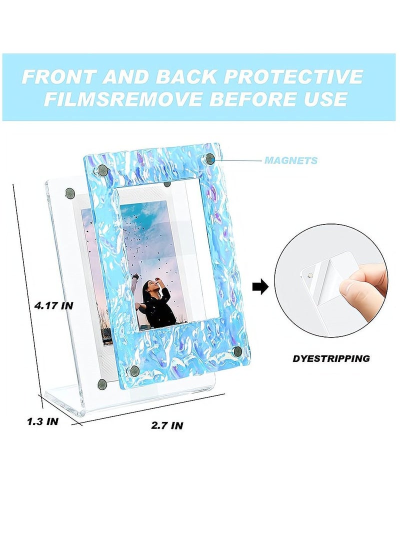 Picture Frames 4 Pack Mini Acrylic Magnetic 2x3 Picture Frame L-shaped Wave Fridge Magnetic Picture Frame Frame Compatible Tabletop Display Frames and Fridge Magnet Frames