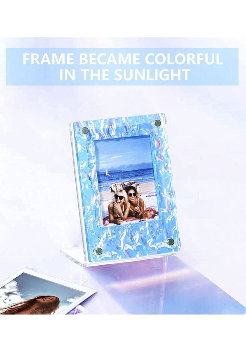 Picture Frames 4 Pack Mini Acrylic Magnetic 2x3 Picture Frame L-shaped Wave Fridge Magnetic Picture Frame Frame Compatible Tabletop Display Frames and Fridge Magnet Frames