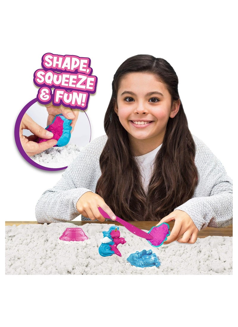 Magic Sand Unicorn Set | Kinetic Sand with Glitter | 600 g | Children's Craft Set with Kneading Sand & Unicorn Shapes | Tri-Colour Unicorn Magic Sand