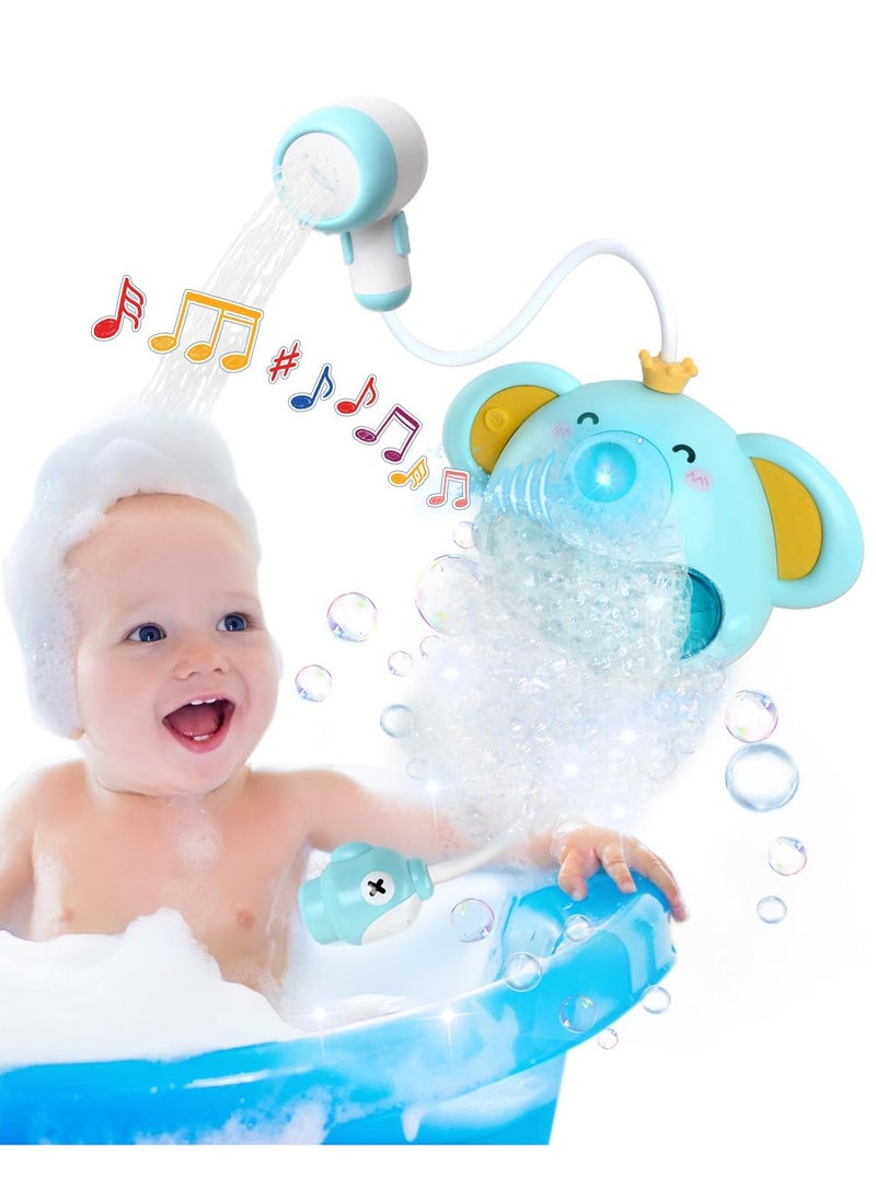 Baby Bath Toy with Shower Head, Elephant Water Spray Squirt Shower Faucet and Automatic Bubble with Music & Light, Bathtub Water Pump Summer Essentials for Toddlers and Kids Ages 1-3