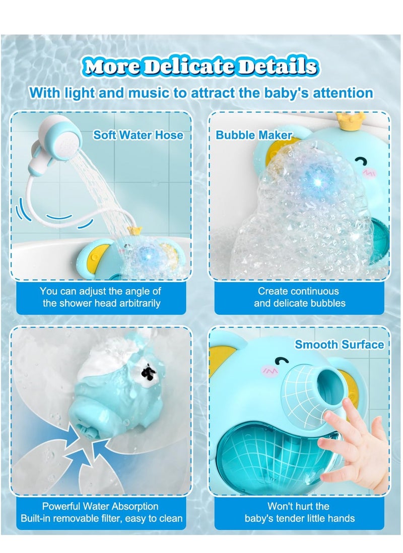 Baby Bath Toy with Shower Head, Elephant Water Spray Squirt Shower Faucet and Automatic Bubble with Music & Light, Bathtub Water Pump Summer Essentials for Toddlers and Kids Ages 1-3