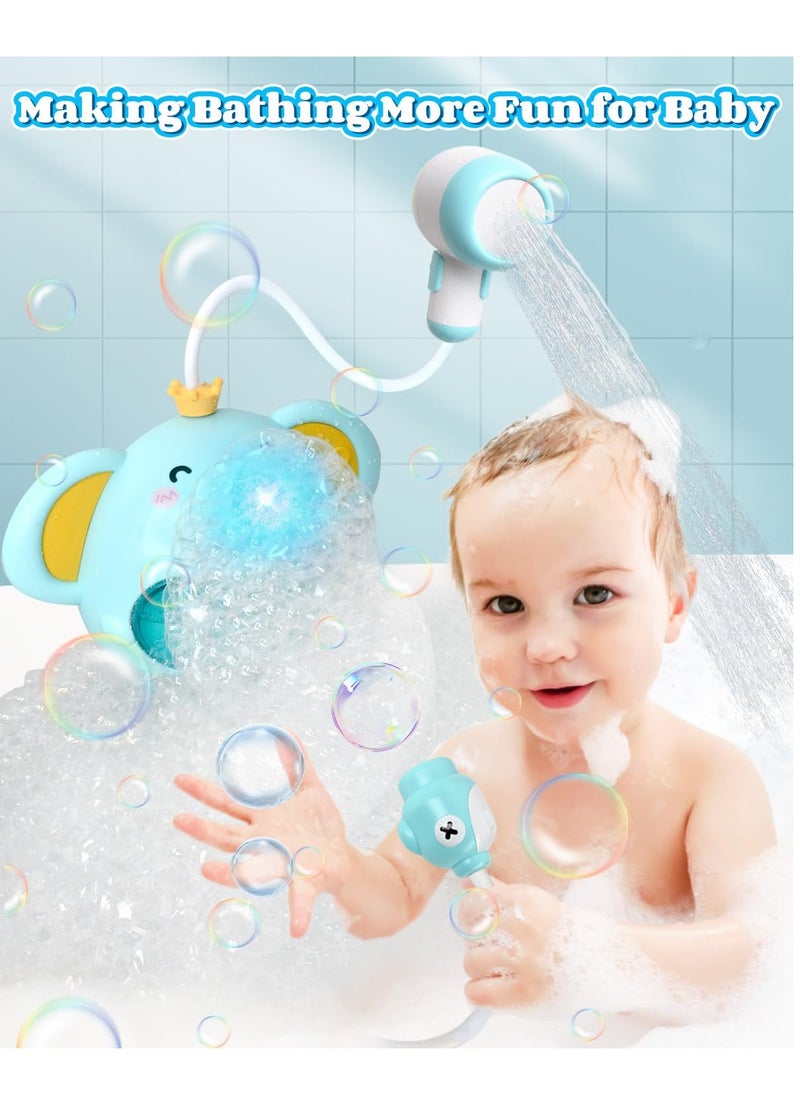 Baby Bath Toy with Shower Head, Elephant Water Spray Squirt Shower Faucet and Automatic Bubble with Music & Light, Bathtub Water Pump Summer Essentials for Toddlers and Kids Ages 1-3