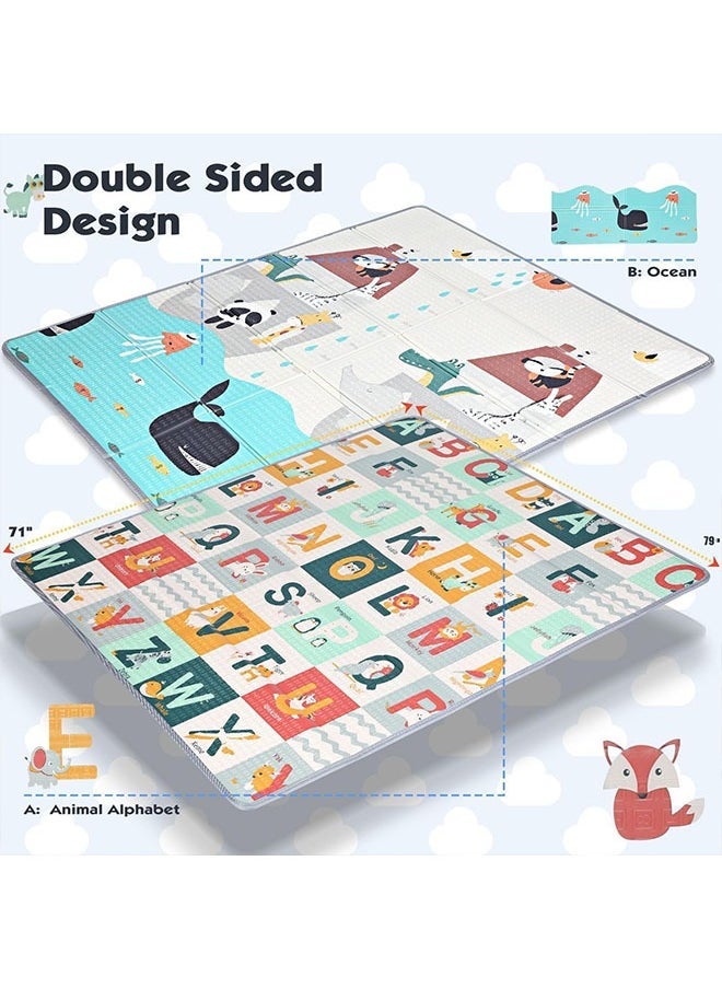 Baby Play Mat, 180 * 160 CM Foldable Baby Play Mat, Waterproof Foam Floor Baby Crawling Mat, Portable Baby Playmat for Infants, Toddler, Kids, Indoor Outdoor Use