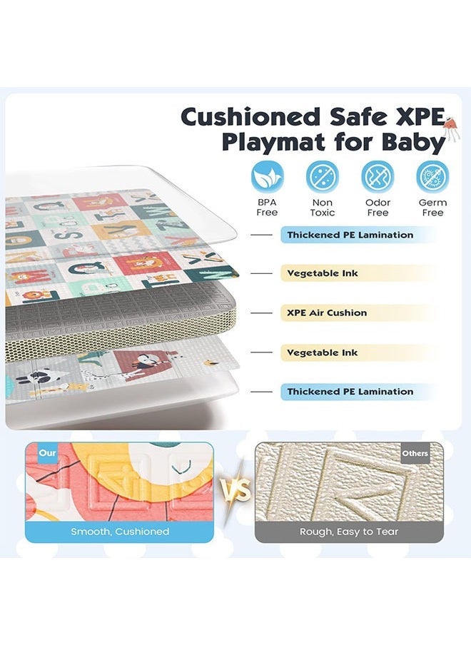 Baby Play Mat, 180 * 160 CM Foldable Baby Play Mat, Waterproof Foam Floor Baby Crawling Mat, Portable Baby Playmat for Infants, Toddler, Kids, Indoor Outdoor Use