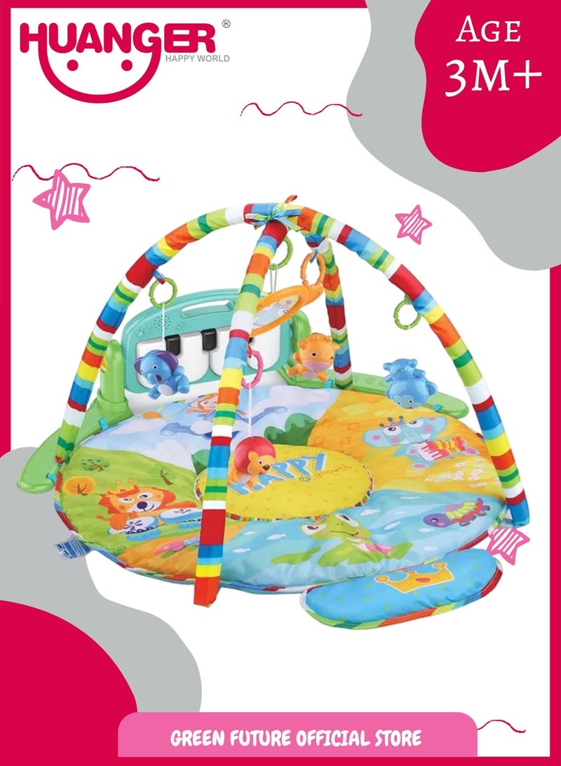 Baby Playmat w/ Piano Music and Hanging Toys for Newborns and Infants, Soft and Safe Mat, Promotes Sensory and Motor Skills