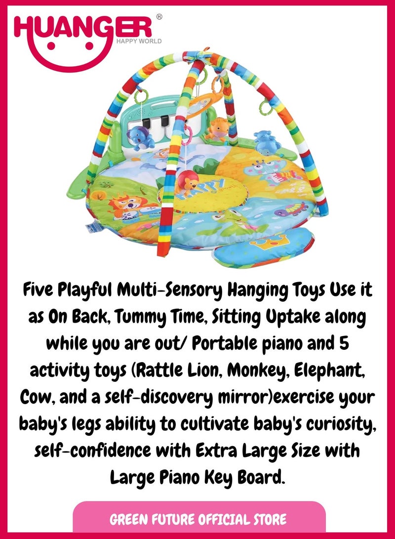 Baby Playmat w/ Piano Music and Hanging Toys for Newborns and Infants, Soft and Safe Mat, Promotes Sensory and Motor Skills