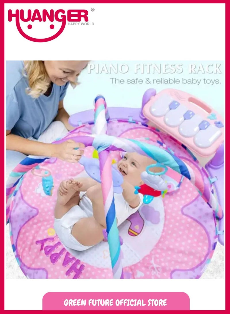 Baby Playmat w/ Piano Music and Hanging Toys for Newborns and Infants, Soft and Safe Mat, Promotes Sensory Skills-Pink