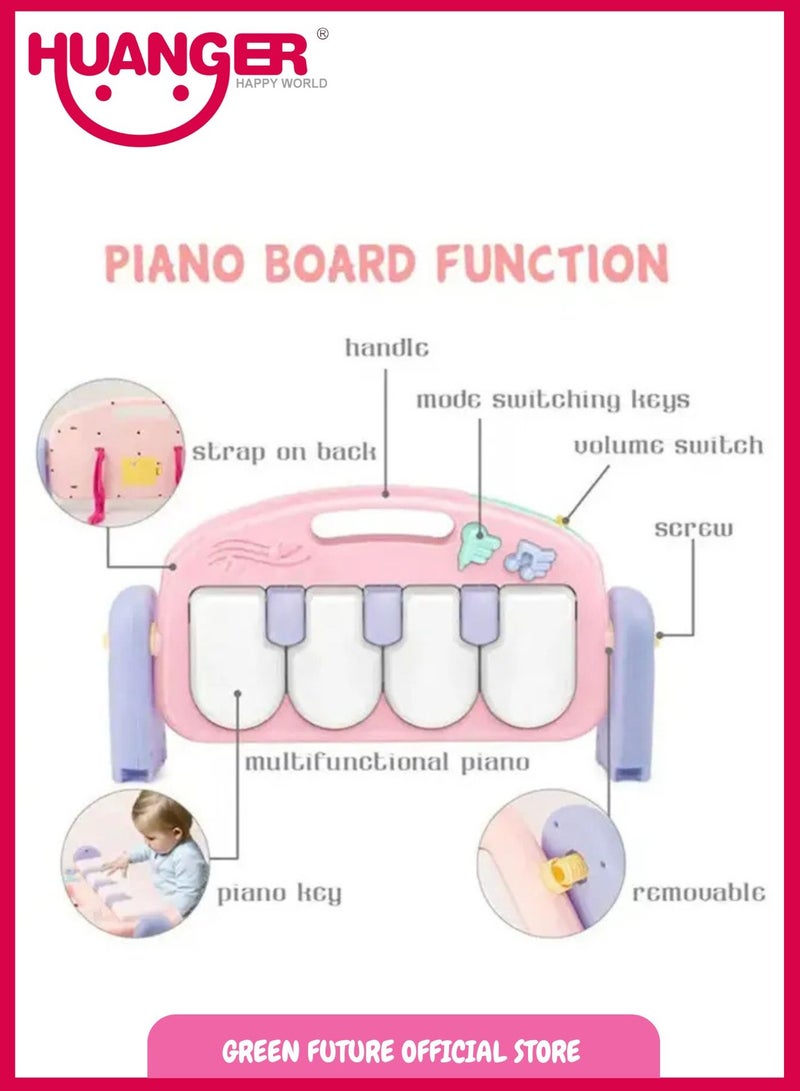 Baby Playmat w/ Piano Music and Hanging Toys for Newborns and Infants, Soft and Safe Mat, Promotes Sensory Skills-Pink