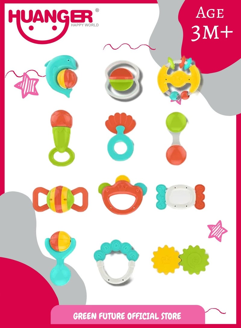 Baby Sensory Rattle Set with Teethers & Toys for Newborns   12 Pieces for Early Development, Sensory Play, and Teething Relief