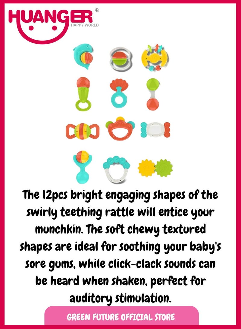 Baby Sensory Rattle Set with Teethers & Toys for Newborns   12 Pieces for Early Development, Sensory Play, and Teething Relief