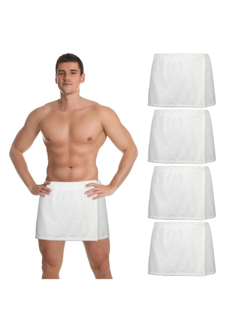 Mens Wearable Bath Towel Wrap Short Pants Shower Wrap for Men 11.81'' Mens Towel Wrap After Shower with Closure for Men Bathroom Shower Spa Gym (White,Coral Fleece)4 Pcs