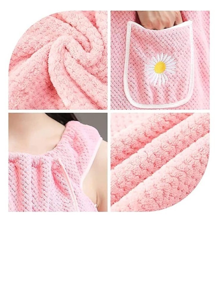 Microfiber Wearable Towel Bath, Ladies Sling Towel Wrap, Bath and Gym Towel, Quick Dry Fleece Bathrobe, Women Shower Wrap Towel with Pocket, Towel Wrap for Women (Size:L)