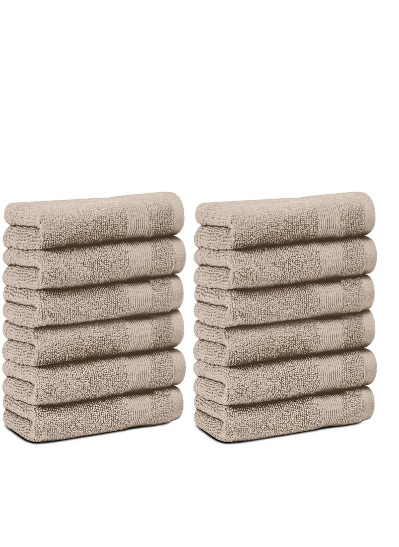 White Classic Resort Collection Soft Washcloth Face & Body Towel Set | 12x12 Luxury Hotel Plush & Absorbent Cotton Washclothes [12 Pack, Taupe]