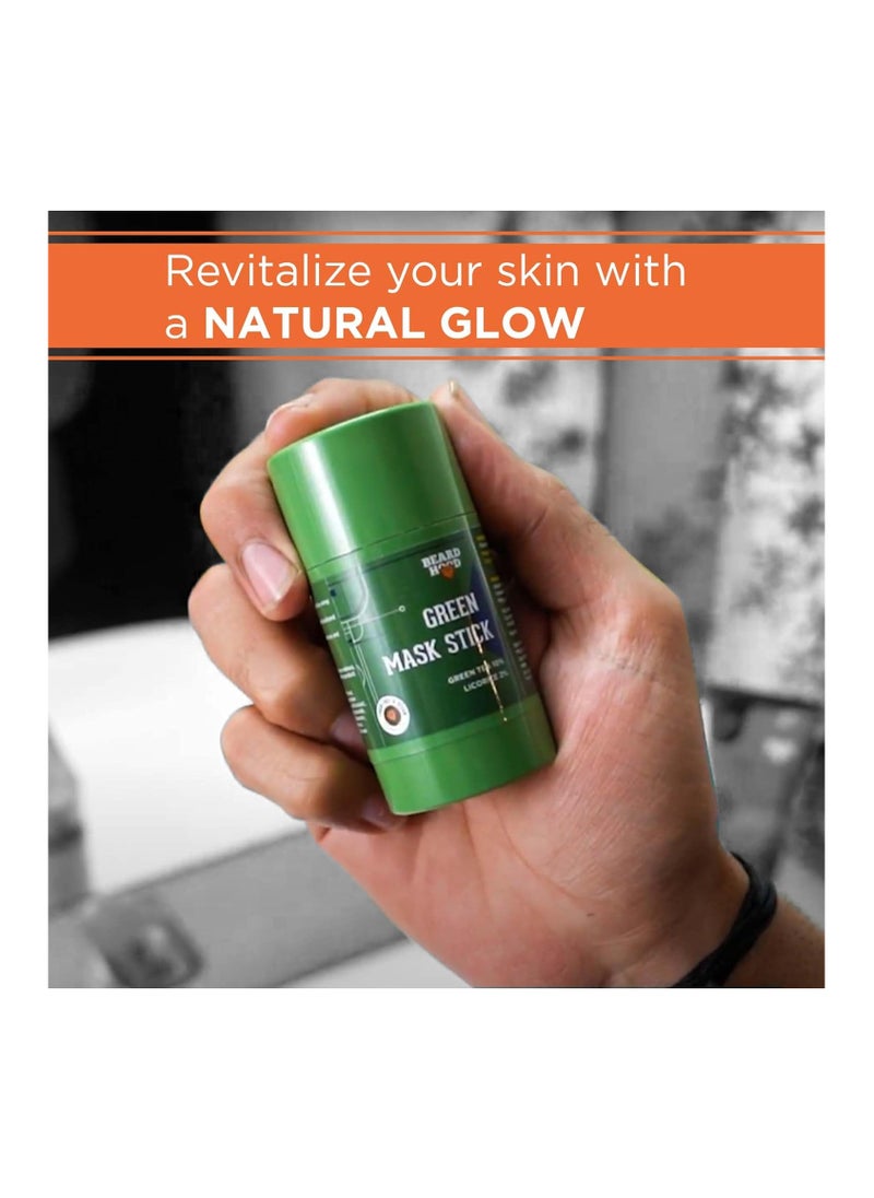 Beardhood Green Tea Cleansing Mask Stick for Face | For Blackheads, Whiteheads & Oil Control | Made in India | Purifying Solid Clay Detox Mud Mask | With Hyaluronic Acid & Green Tea