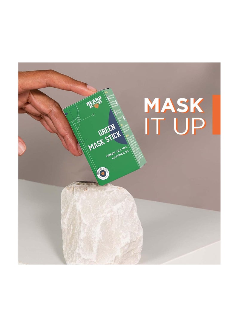 Beardhood Green Tea Cleansing Mask Stick for Face | For Blackheads, Whiteheads & Oil Control | Made in India | Purifying Solid Clay Detox Mud Mask | With Hyaluronic Acid & Green Tea