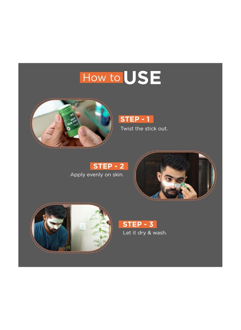 Beardhood Green Tea Cleansing Mask Stick for Face | For Blackheads, Whiteheads & Oil Control | Made in India | Purifying Solid Clay Detox Mud Mask | With Hyaluronic Acid & Green Tea