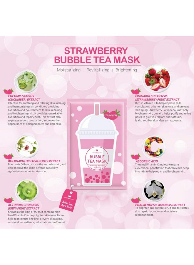 Taiwan Made Bubble Tea Scent Face Facial Mask Sheet Soothing Moisturizing Hydrating Brightening Oilbalancing Control Suitable For All Skin Conditions Pack Of 5 (Strawberry)