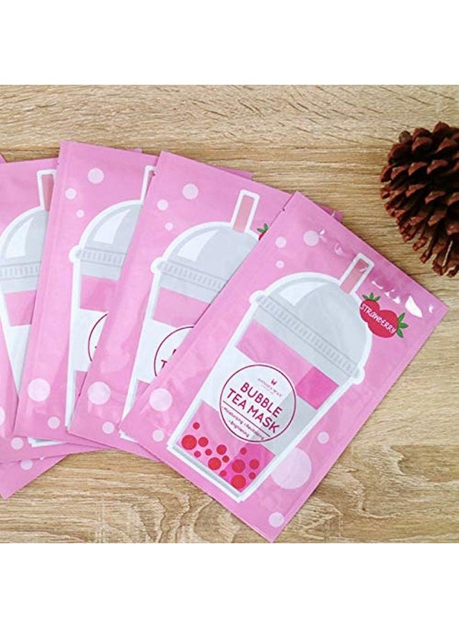 Taiwan Made Bubble Tea Scent Face Facial Mask Sheet Soothing Moisturizing Hydrating Brightening Oilbalancing Control Suitable For All Skin Conditions Pack Of 5 (Strawberry)