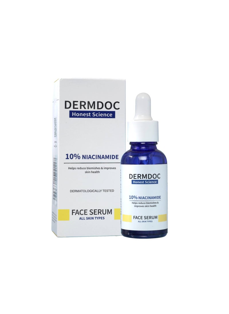 DermDoc 10% Niacinamide Face Serum, 30ml | All Skin Types | Controls Sebum Production | Minimizes Pores | Helps Reduce Hyperpigmentation & Age Spots | Improves Skin Texture | Hydrates and Moisturizes