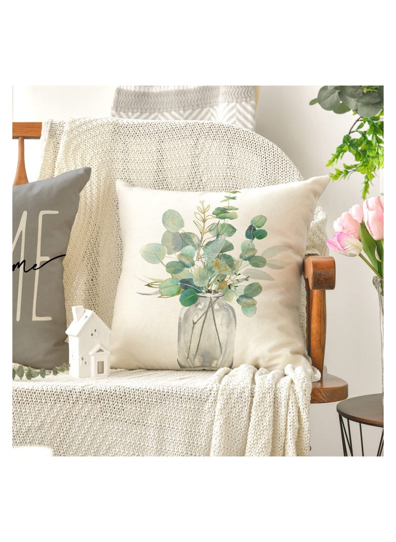 Throw Pillow Covers, Set of 4 Eucalyptus Leaves Throw Pillow Covers Decorative Pillow Cases for Sofa Couch Living Room Outdoor (45 * 45 cm)